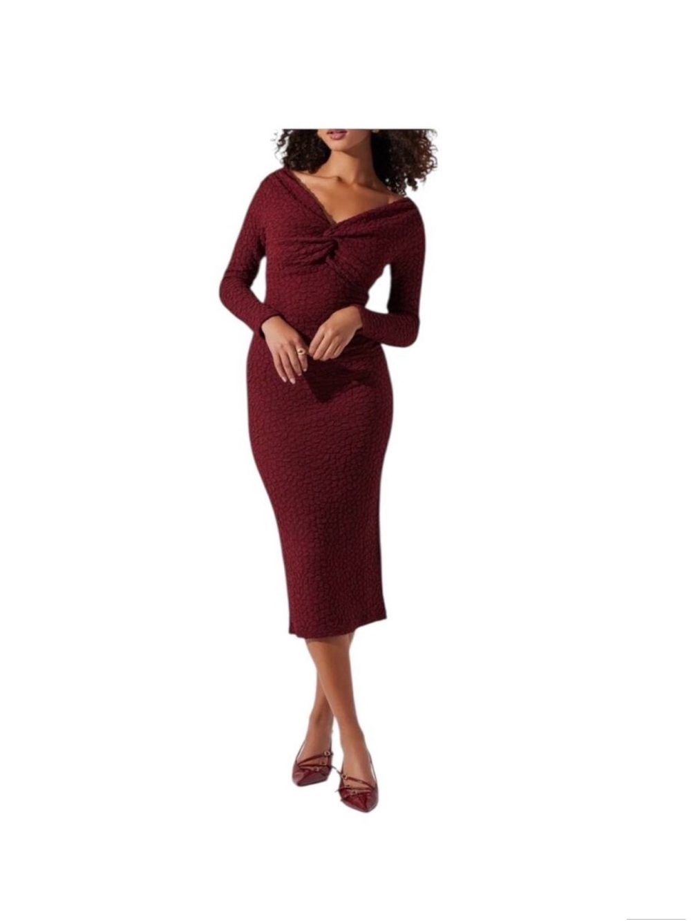 ASTR Women's Burgundy Twist Front Midi Dress